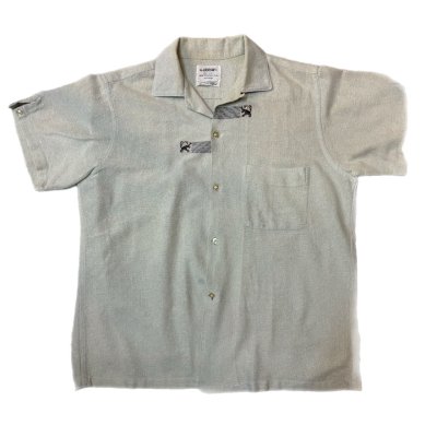 画像1: 60's "ARROW"　COTTON　LINEN　SHORT　SLEEVE　SHIRTS　WITH　EMBROIDERY　AND　SQUARE　BUTTONS　MINT GREEN　good design !!