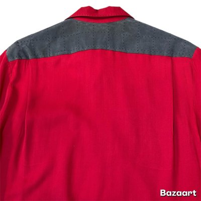 画像18: 50's "Argyle Shop"　COTTON　SUEDE　PATCHED　WITH　SEWING　RAYON　GABARDINE　LONG　SLEEVE　SHIRTS　SIZE表記：M　good condition !!