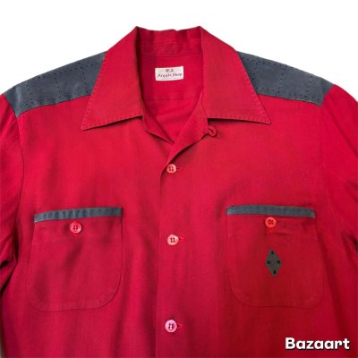 画像16: 50's "Argyle Shop"　COTTON　SUEDE　PATCHED　WITH　SEWING　RAYON　GABARDINE　LONG　SLEEVE　SHIRTS　SIZE表記：M　good condition !!