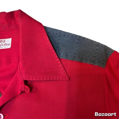 画像10: 50's "Argyle Shop"　COTTON　SUEDE　PATCHED　WITH　SEWING　RAYON　GABARDINE　LONG　SLEEVE　SHIRTS　SIZE表記：M　good condition !!