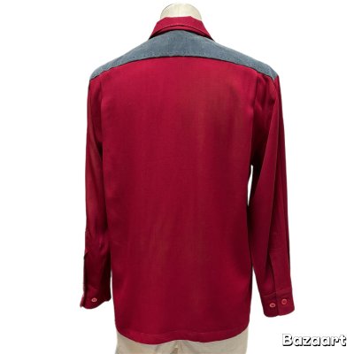 画像23: 50's "Argyle Shop"　COTTON　SUEDE　PATCHED　WITH　SEWING　RAYON　GABARDINE　LONG　SLEEVE　SHIRTS　SIZE表記：M　good condition !!