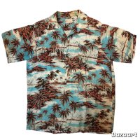 50's "ROYAL　HAWAIIAN"　ちりめん　HAWAIIAN　SHIRTS　WITH　BAMBOO　BUTTON　SIZE:L 相当　 good size !!　good condition !!