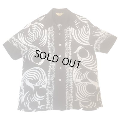 画像1: 40's "ROYAL　PALM”　「WHITE　HERON（シロサギ）　PATTERN」　BILLIARDS　STYLE　（MIAMI　STYLE）　RAYON　HAWAIIAN　SHIRTS　SIZE表記：L　SPECIAL !!