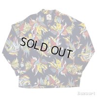 early 50's　"DUKE KAHANAMOKU"　「SACRED GARDEN」　 "HULA TOP"　LONG　SLEEVE　RAYON　HAWAIIAN SHIRTS　NAVY SIZE：LARGE 16 - 16 1/2　SPECIAL　ON BOOK 