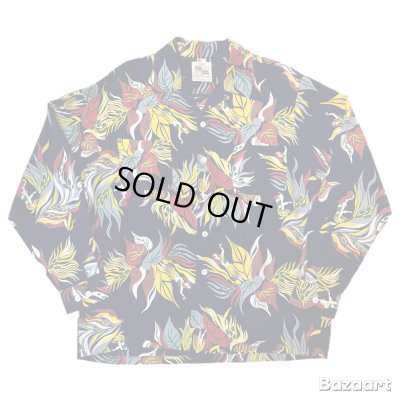 画像1: early 50's　"DUKE KAHANAMOKU"　「SACRED GARDEN」　 "HULA TOP"　LONG　SLEEVE　RAYON　HAWAIIAN SHIRTS　NAVY SIZE：LARGE 16 - 16 1/2　SPECIAL　ON BOOK 