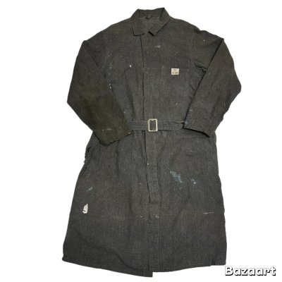 画像1: late 50's "SEARS"　BLACK　CHAMBRAY　SHOP　COAT　WITH WAIST BELT