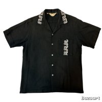 50's "PAUL　HOWARD　CALIFORNIA"　SHORT　SLEEVE　GABARDINE　SHIRTS　WITH　BLACK × SNAKE　PATTERN　EMBROIDERY　SIZE：M　　