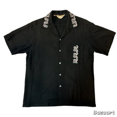 画像1: 50's "PAUL　HOWARD　CALIFORNIA"　SHORT　SLEEVE　GABARDINE　SHIRTS　WITH　BLACK × SNAKE　PATTERN　EMBROIDERY　SIZE：M　　