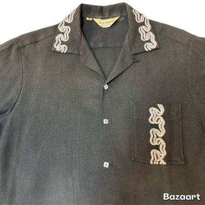 画像2: 50's "PAUL　HOWARD　CALIFORNIA"　SHORT　SLEEVE　GABARDINE　SHIRTS　WITH　BLACK × SNAKE　PATTERN　EMBROIDERY　SIZE：M　　