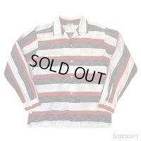 50's- "TEXTRON"　BLACK × WHITE × RED　BORDER　PATTERN　PRINTED　COTTON　LONG　SLEEVE　SHIRTS　SIZE表記：L