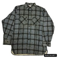 early 50's DEADSTOCK　"WINTER　KING"　PRINTED　COTTON　FLANNEL　SHIRTS　BLACK ベース　マチ付き　SIZE：15　M　