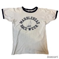 80's "Champion"　しみ込み PRINTED　RINGER　Tee SHIRTS　SIZE表記：L