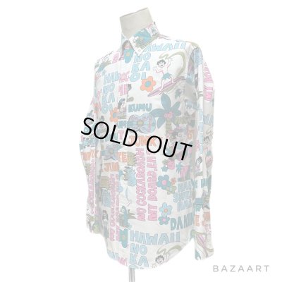 画像25: around 80's "Go Barefoot"　LONG SLEEVE　PRINTED　COTTON HAWAIIAN SHIRTS　good printed !!