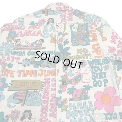 画像8: around 80's "Go Barefoot"　LONG SLEEVE　PRINTED　COTTON HAWAIIAN SHIRTS　good printed !!