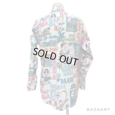 画像26: around 80's "Go Barefoot"　LONG SLEEVE　PRINTED　COTTON HAWAIIAN SHIRTS　good printed !!