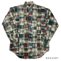 90's OLD　”RALPH"　MADRAS CHECK　PATTERN　PATCH WORK　LONG SLEEVE　BUTTON DOWN SHIRTS　SIZE:L