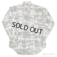 90's OLD　”RALPH"　MADRAS CHECK　PATTERN　PATCH WORK　LONG SLEEVE　BUTTON DOWN SHIRTS　SIZE:L