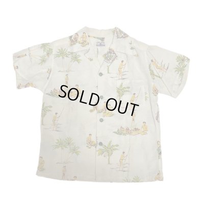 画像1: 40's DEAD STOCK　"Kihi Kihi"　RAYON　HAWAIIAN SHIRTS　WHITE　size:BOY'S