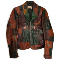 70's "Gandalf"　PATCH WORK　LEATHER JACKET　with PRINTING OF ROSES