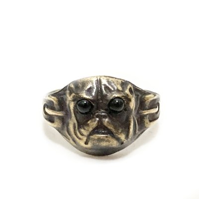 画像1: ”BULLDOG” MOTIF BRASS RING WITH GREEN EYES　11号　(6)