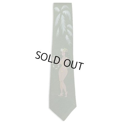 画像1: 50's PINUP GIRL HAND　PAINTED TIE　DARK GREEN