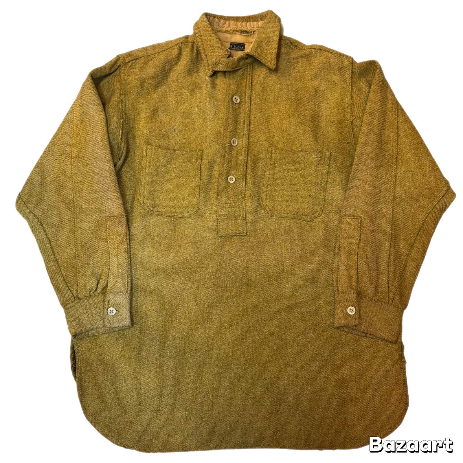 -30's PULLOVER　LONG　SLEEVE　WOOL　WORK SHIRTS　WITH　CHINSTRAP　WITH　GOOD　TAG　very old !!