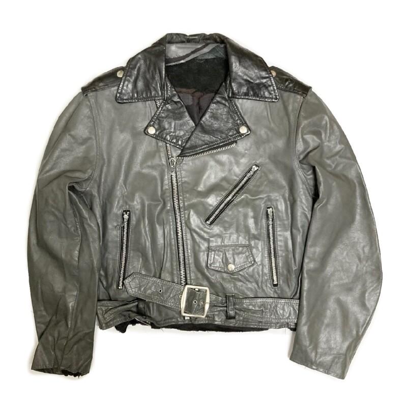 60's〜 GRAY×BLACK　２TONE COLOR　W-BREST MOTORCYCLE LEATHER JACKET