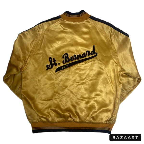 画像1: 40's "OAKWOOD"　SATIN　JACKET　with SNAP BUTTON　and　FELT PATCH　good style !! (1)