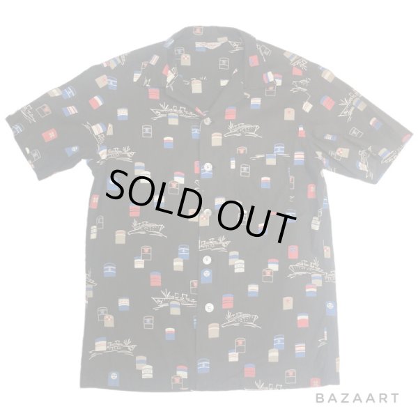 画像1: 50's "JANTZEN"　PRINTED　COTTON　SHORT  SLEEVE　SHIRTS　BLACK !!　SIZE：M (1)