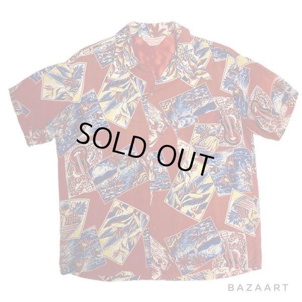 画像1: 50's "Hauoli Kamaaina"　AUTHENTIC　RAYON　HAWAIIAN SHIRTS　”ON BOOK"　SIZE:L (1)