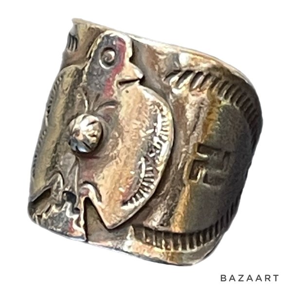 画像1: 30's "NAVAJO"　”P.A. Smith”　「卍」「THUNDERBIRD」 MOTIF STERLING SILVER RING　 (1)