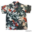 画像1: 50's- "Aloha BRAND"　「PARROT　AND　PALM TREE」　PATTERN　RAYON　HAWAIIAN　SHIRTS　SIZE表記：M (1)
