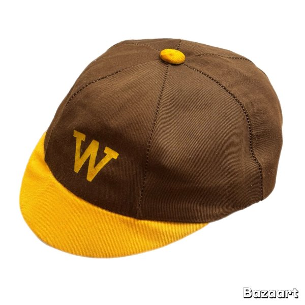 画像1: 40's　COTTON　TWILL　BASEBALL　CAP　WITH　PRINTED　BROWN × MUSTARD　good size !! (1)