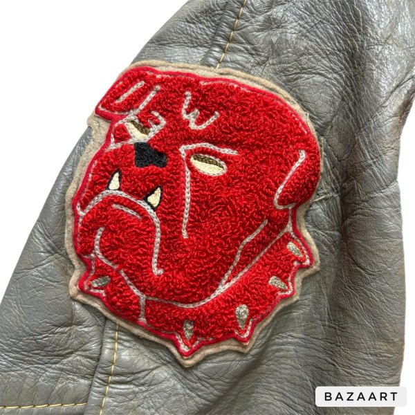 画像2: 50's "BAILEY & HIMES"　「St ANTHONY　BULLDOGS」　FILL ZIP.　ARM LEATHER　BASEBALL JACKET　with BULLDOG PATCH　SIZE:38 (2)