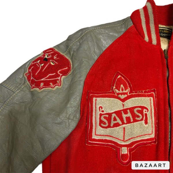 画像13: 50's "BAILEY & HIMES"　「St ANTHONY　BULLDOGS」　FILL ZIP.　ARM LEATHER　BASEBALL JACKET　with BULLDOG PATCH　SIZE:38 (13)