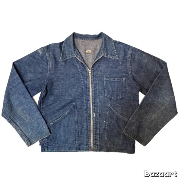 画像1: 1936's　"SANFORIZED tag"　襟付き　FULL ZIP.　DENIM　WORK　JACKET　WITH　TALON　RIVET　ZIPPER,　3 PATCH　POCKETS　AND　巻き DENIM　ハトメ付き　SIZE:実寸 42 - 44程　SUPER SPECIAL !! (1)