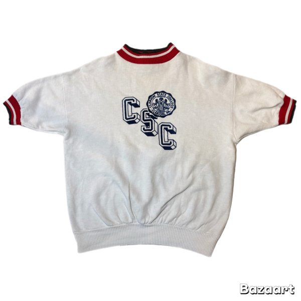 画像1: 50's- "Sportswear by Collegiate"　SHORT　SLEEVE　SWEAT　SHIRTS　WITH　針抜き RIB　AND　FLOCK　PRINTED　very good condition !!　good size !! (1)