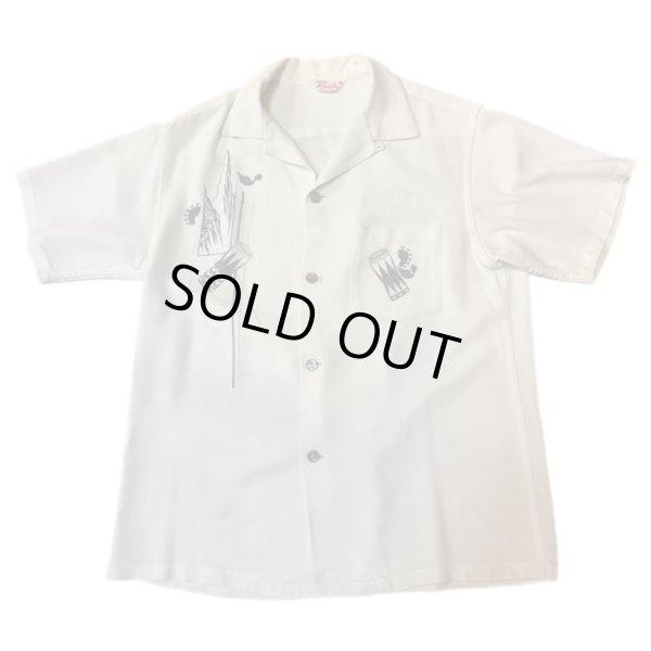 画像1: 50's "HAWAIIAN TOGS"　ABSTRACT　PATTERN　PRINTED　WHITE　RAYON　HAWAIIAN　SHIRTS　good printed !! (1)