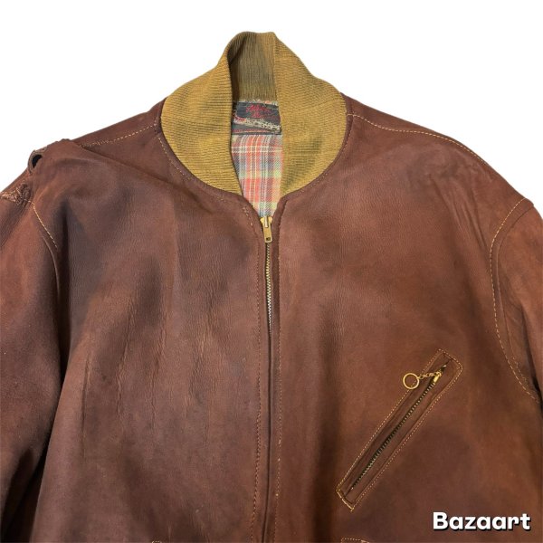 画像8: 30's " Atkins　Huskies”　NUBUCK LEATHER　JACKET　WITH　REB　STYLE（like ma-1 style）　goood style !! (8)