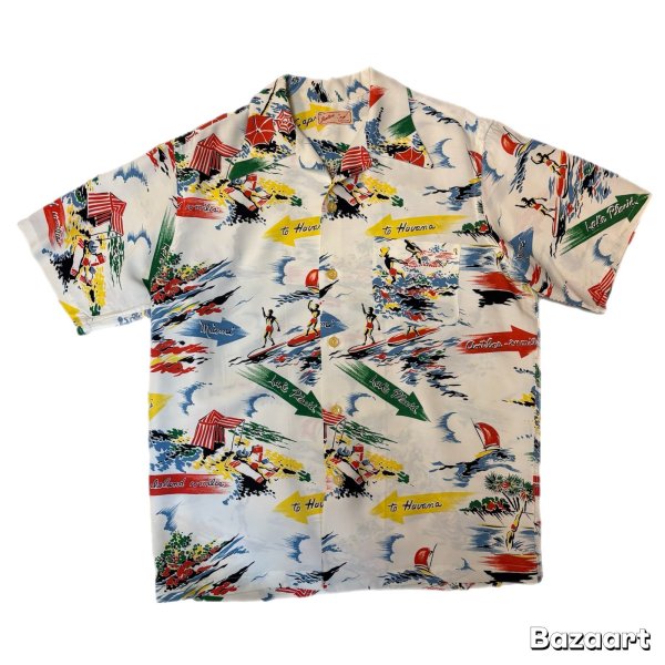画像1: 50's "Jantzen"　ALL OVER　PATTERN　RAYON　HAWAIIAN　SHIRTS　SIZE表記：M（実寸 L）　ON BOOK !!　 (1)