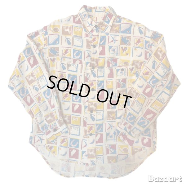 画像1: 50's　PRINTED　COTTON　FLANNEL　SHIRTS　very good printed !!　good size !!　 (1)