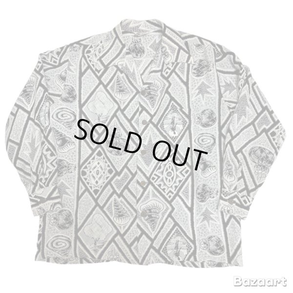 画像1: 50's "Lauhala"　LONG　SLEEVE　RAYON　HAWAIIAN　SHIRTS　SIZE:M　good print !! (1)