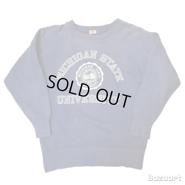 画像1: 50's "HANES　WIND SHIELD"　COLLEGE　PRINTED　OLD　SWEAT SHURTS　SIZE：L　DARK NAVY　　good size !! (1)