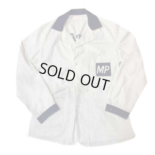 画像1: 40's- "COVERALL　MFG.　CO."　H.B.T.　WHITE × DARK NAVY　2 TONE　COLOR　COVERALL　JACKET　WITH　EMBROIDERY　SIZE表記：44 (1)