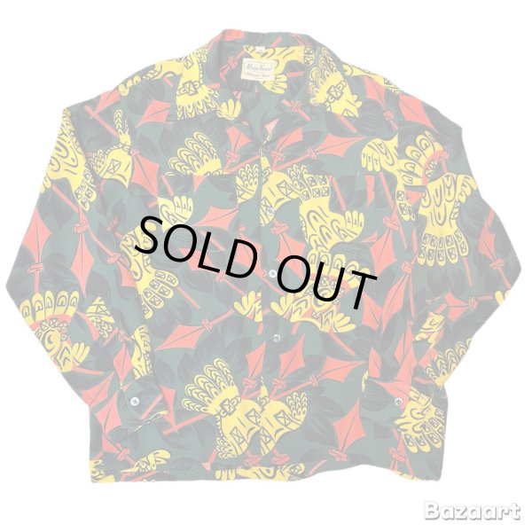 画像1: 40's "MARK TWAIN"　ABSTRACT　PATTERN　LONG　SLEEVE　RAYON　HAWAIIAN　SHIRTS　SIZE表記：M (1)