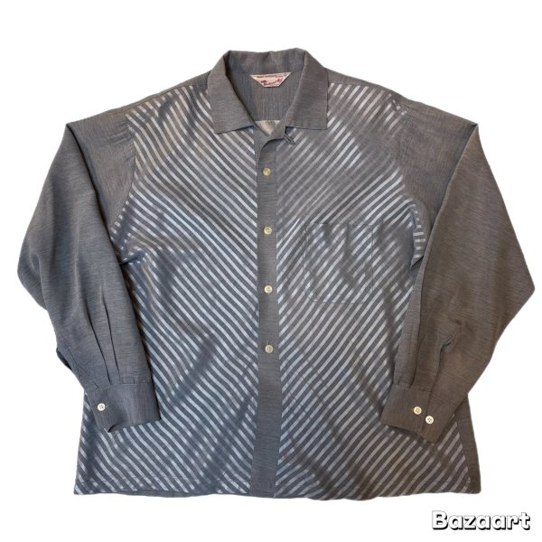 画像1: 50's MINT CONDITION　"Westward - Ho！”　GRAY × SHAINY STRIPE　RAYON　LONG　SLEEVE　SHIRTS　SIZE表記：L　very beautiful !! (1)