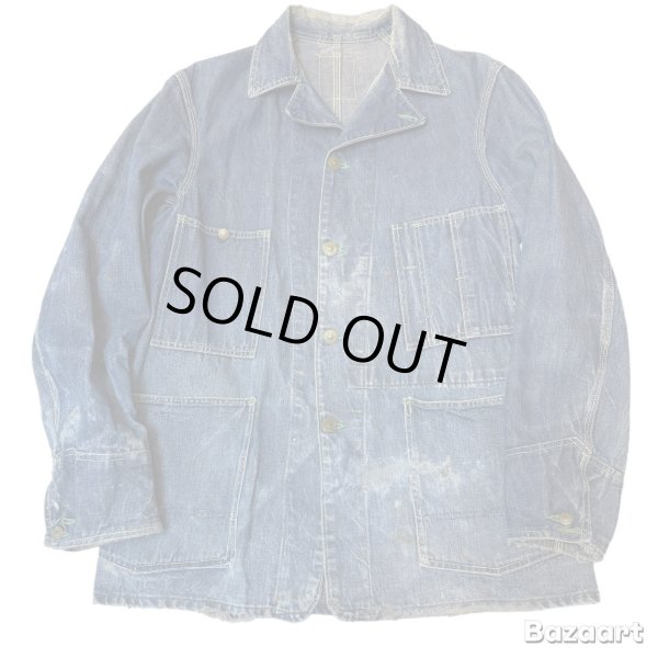 画像1: 40's "OSHKOSH"　DENIM　COVERALL　JACKET　WITH　DOUBLE　CUFFS　good size !! (1)