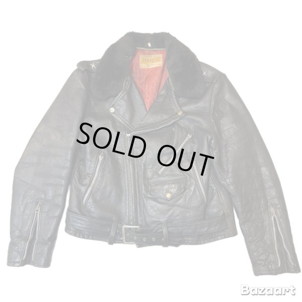 画像1: 50's "PENNEY'S"　「ONE　STAR」　DOUBLE　BREST　LEATHER　JACKET　WITH　DETACHABLE　BOA　COLLAR　good condition !!　good size !! (1)