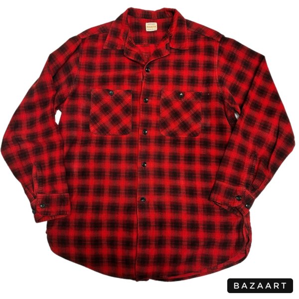 画像1: 50's "PENNY'S"　HOMBRE CHECK　PATTERN　PRINTED　COTTON FLANNEL　SHIRTS　マチ付き　SIZE：M　（15-15 1/2) (1)