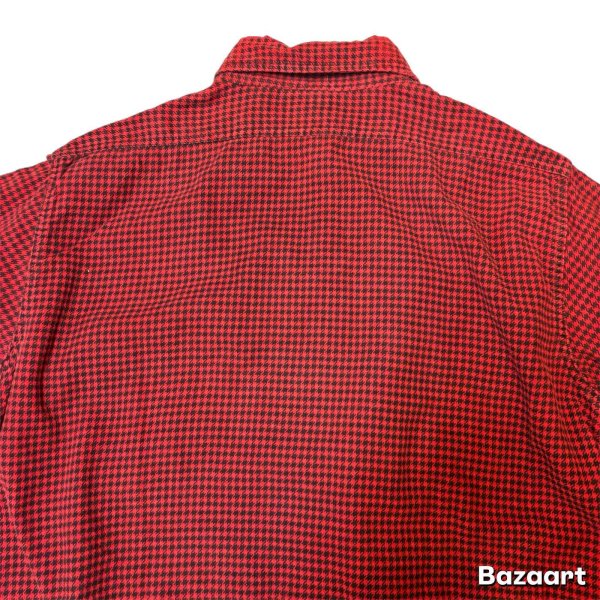 画像10: 40's "PILGRIM"　千鳥格子 CHECK　PATTERN　PRINTED　COTTON　FLANNEL　SHIRTS　マチ付き　BLACK × BURGUNDY　SIZE:実寸 M (10)